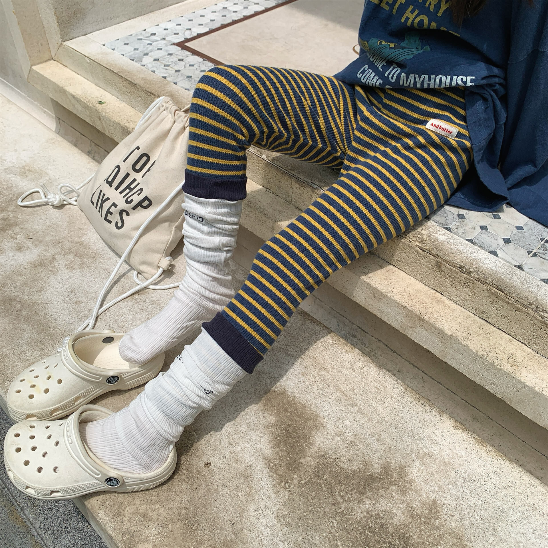 標籤條紋內搭褲(80-130)