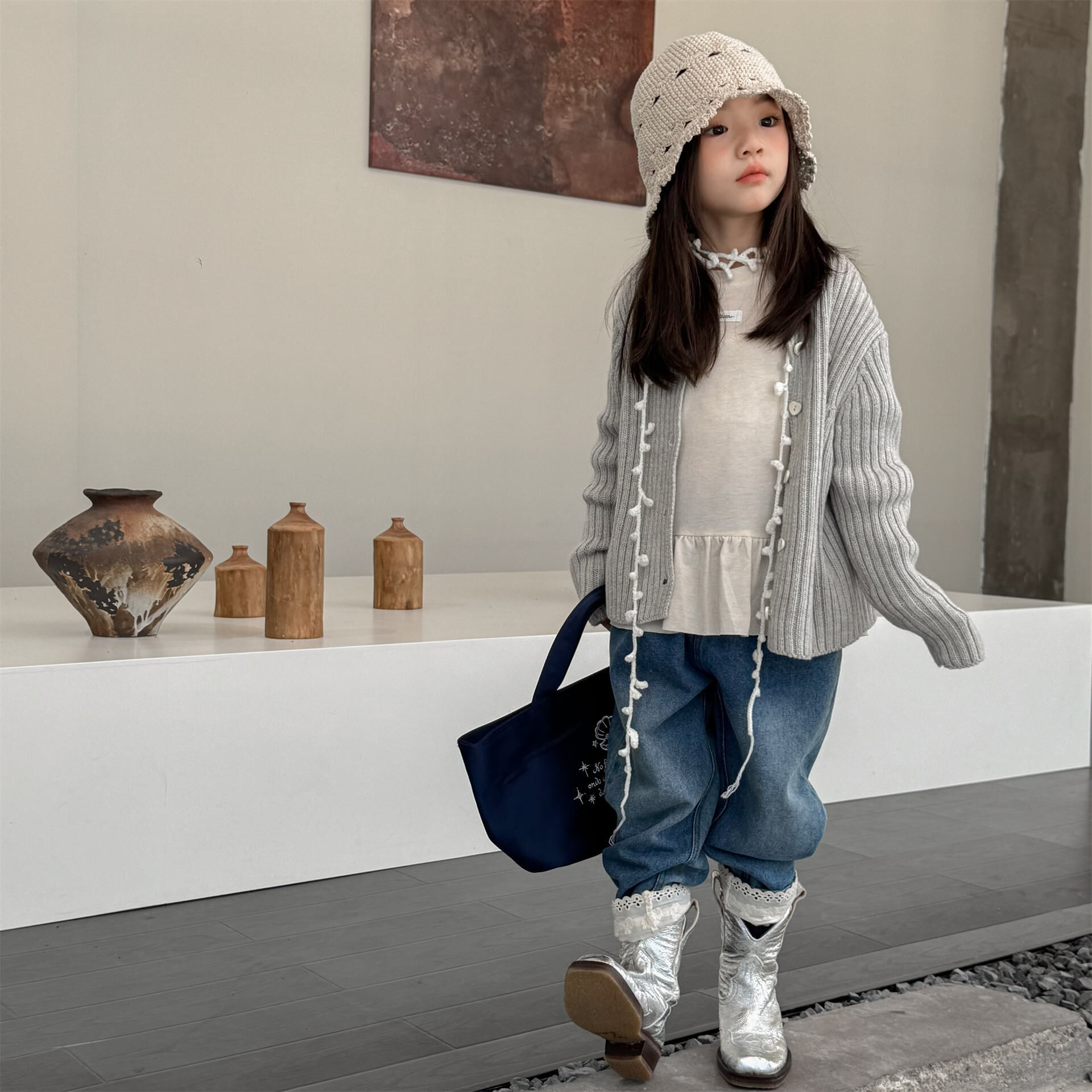 蕾絲褲腳牛仔褲(80-130)