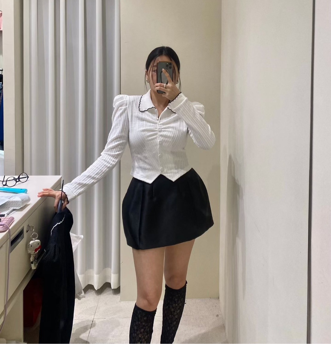 公主袖有領開釦T