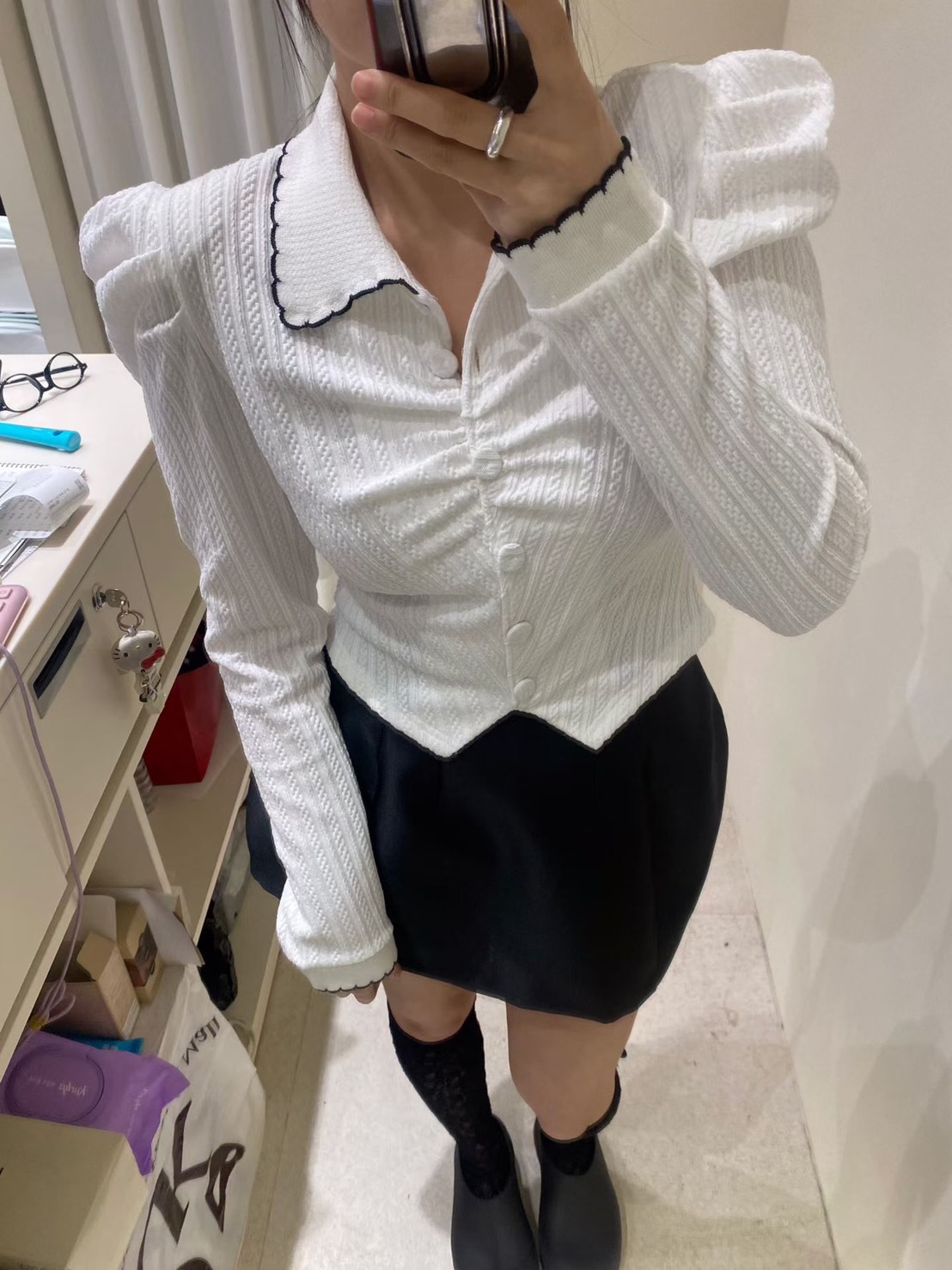 公主袖有領開釦T