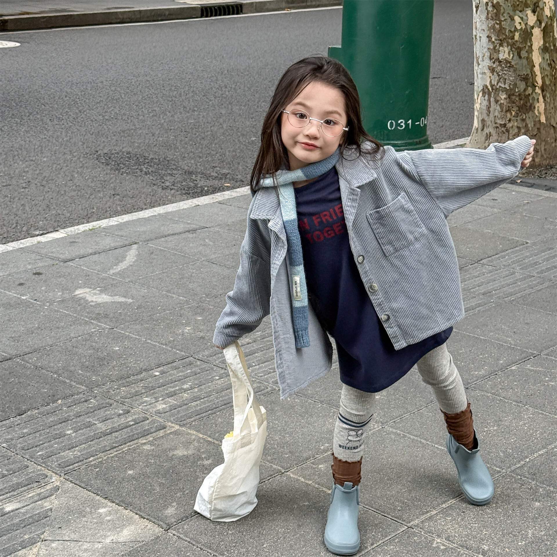 燈芯絨印字襯衫外套(80-130)