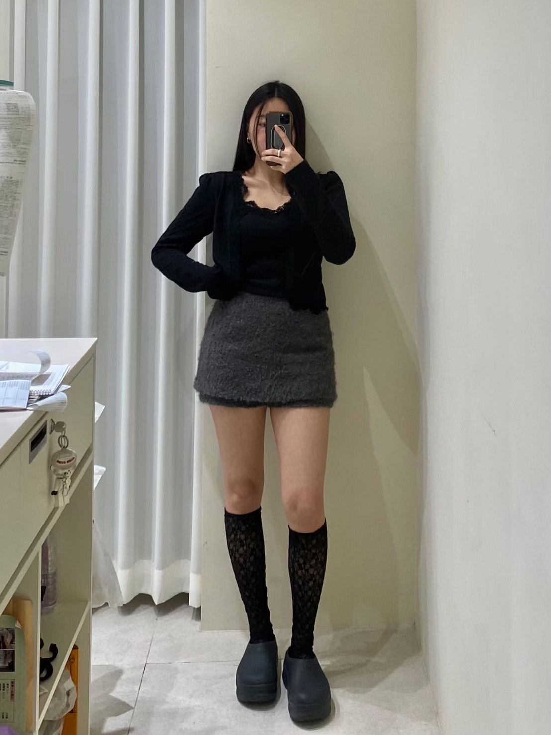 墊肩蕾絲邊假兩件上衣