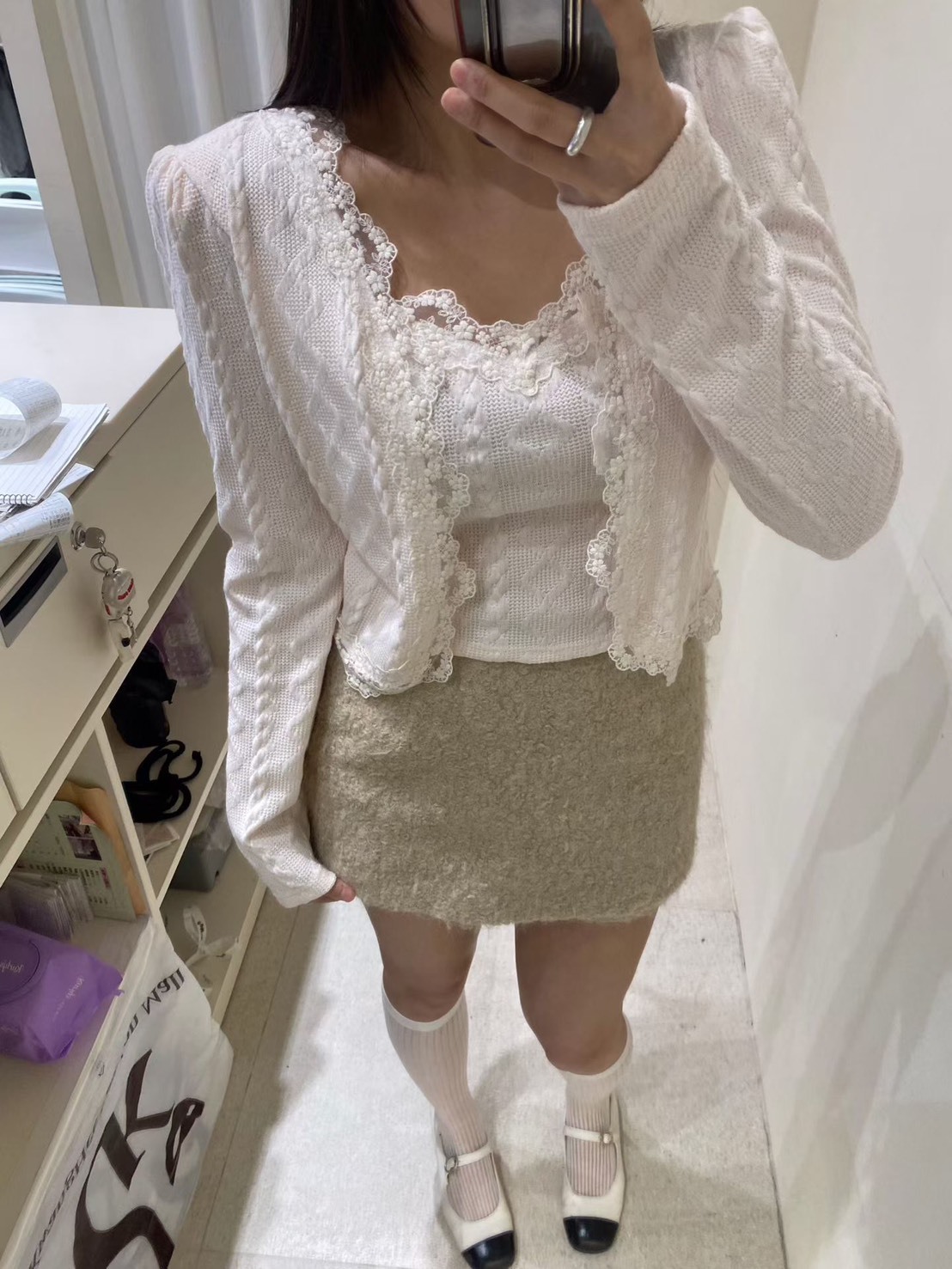 墊肩蕾絲邊假兩件上衣