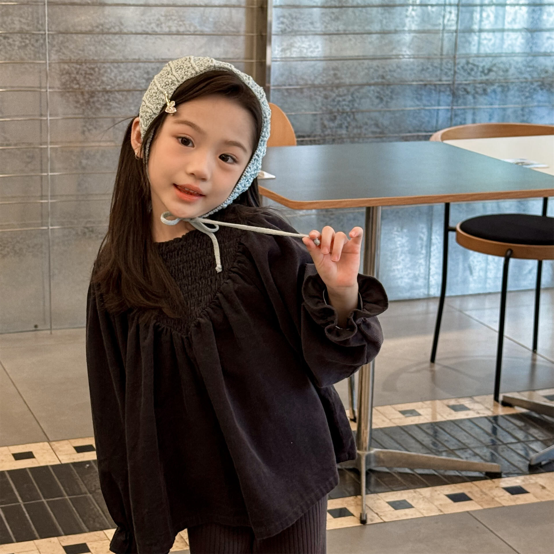 雲朵皺皺燈芯絨蝙蝠袖襯衫(80-130)