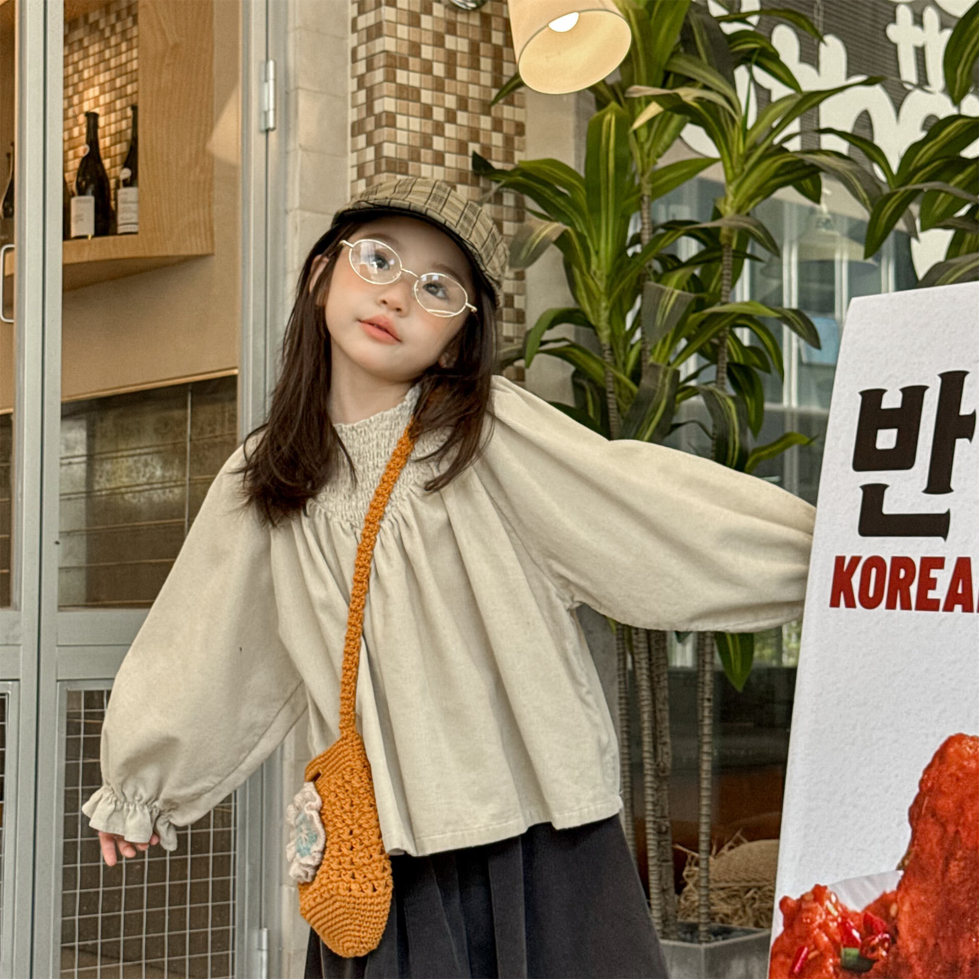 雲朵皺皺燈芯絨蝙蝠袖襯衫(80-130)