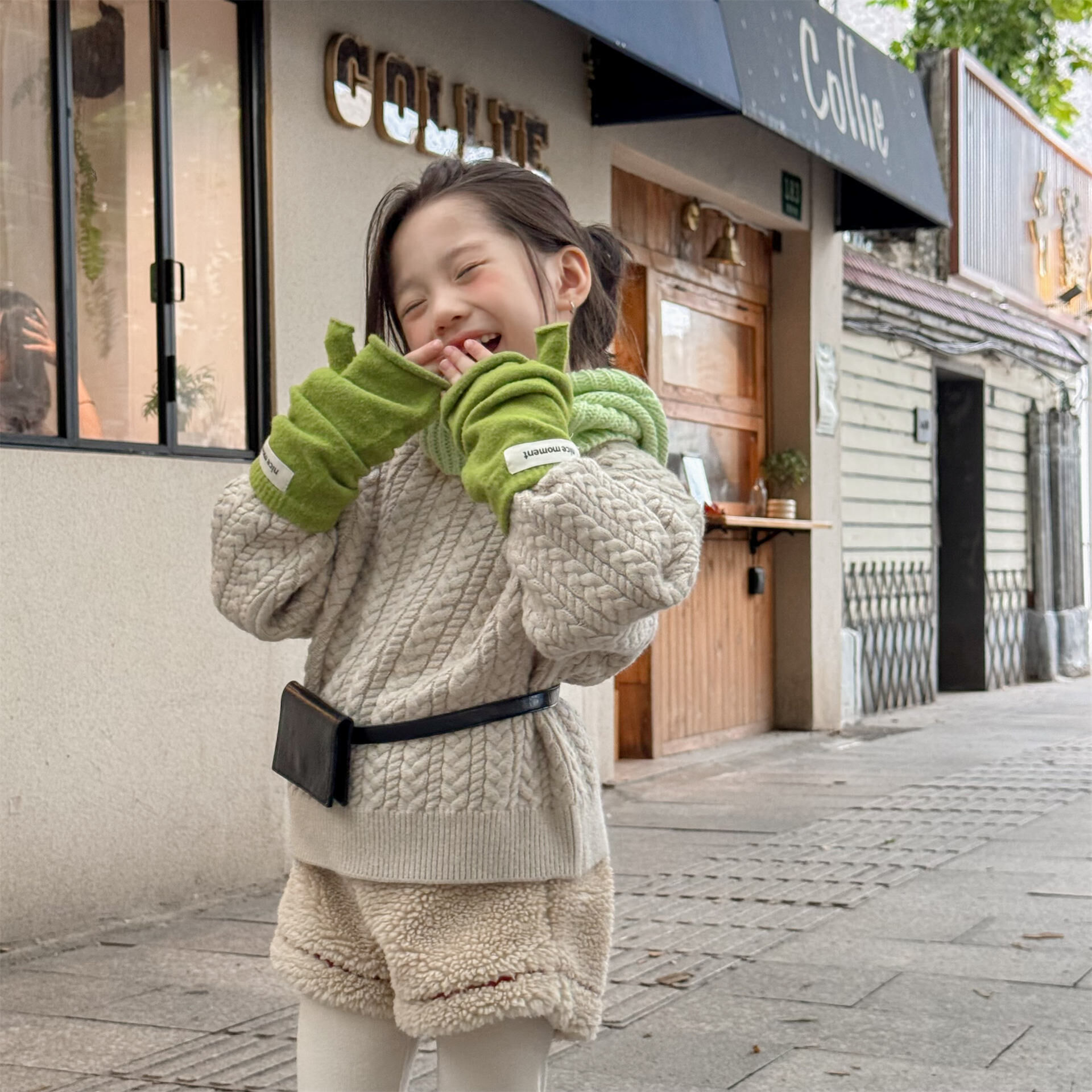 純色麻花針織上衣(80-130)
