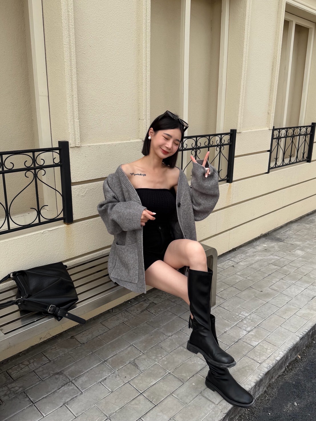 前口袋高磅針織外套