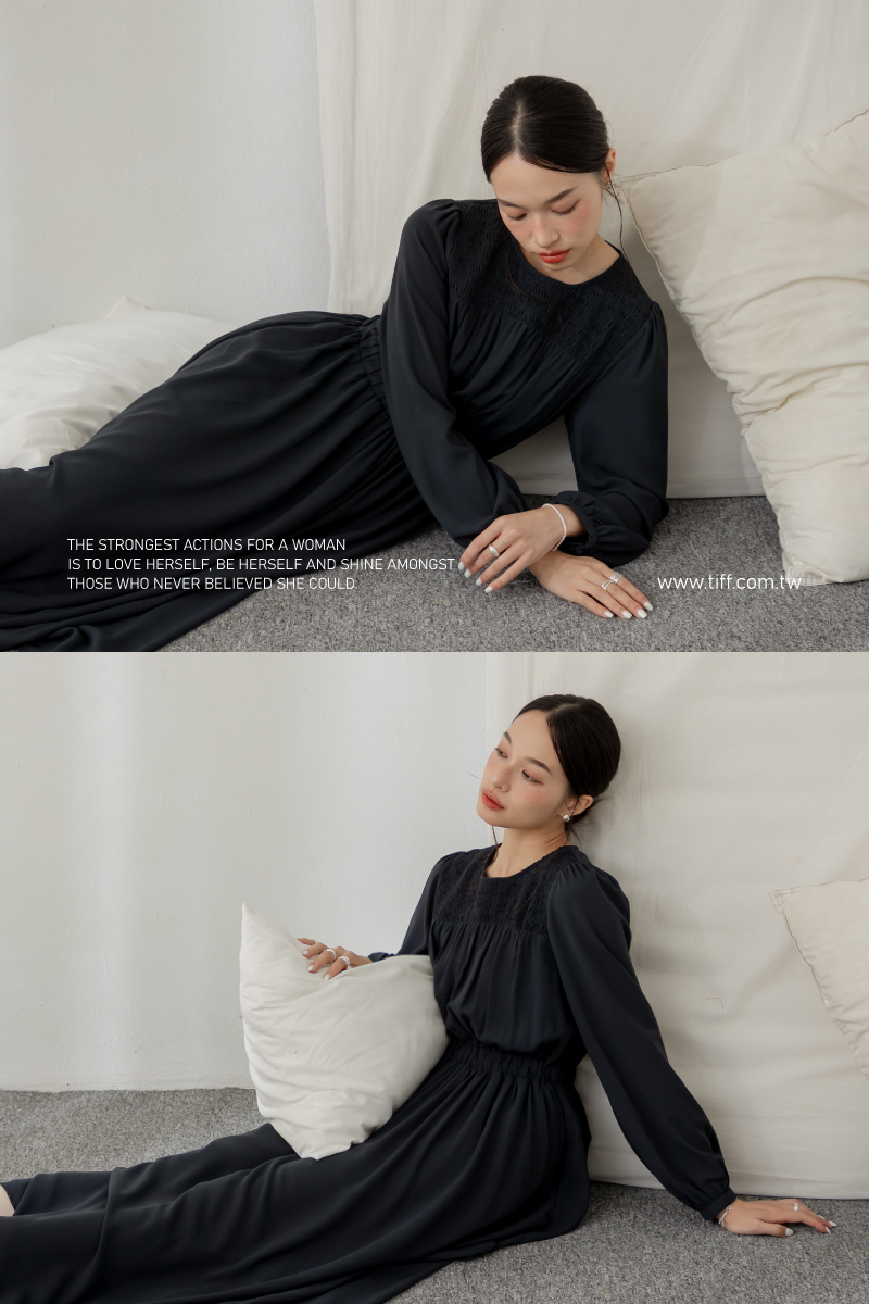 典雅抓褶造型長洋裝