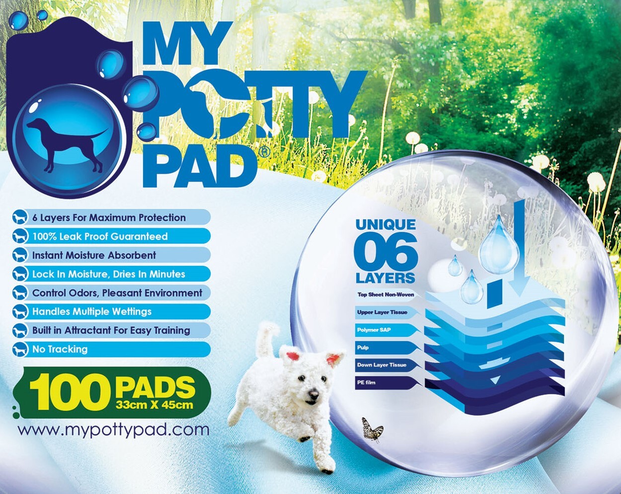 MY POTTY PAD 寵物尿墊 呎半 ​33x45cm (5片/100片)