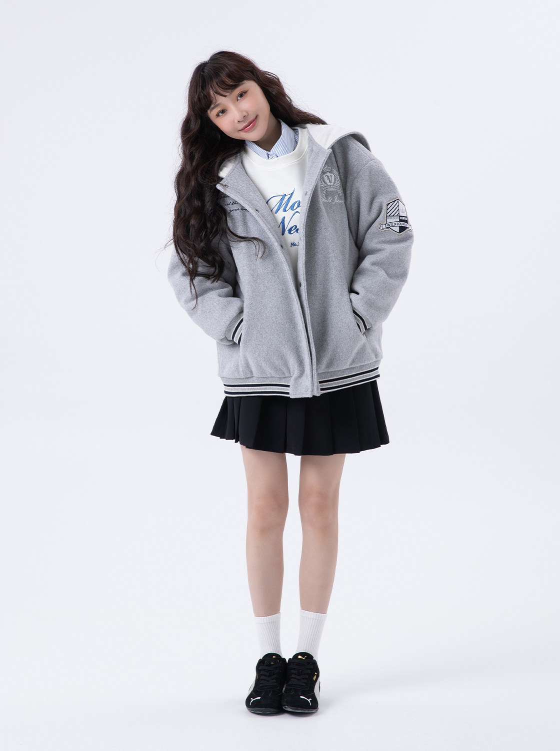 刺繡連帽披肩外套