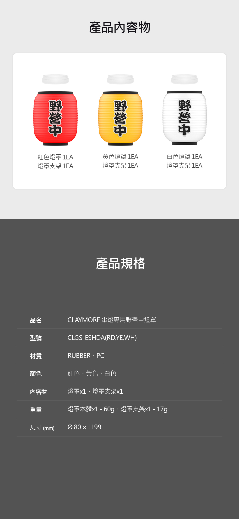 CLAYMORE 野營中燈罩 串燈專用