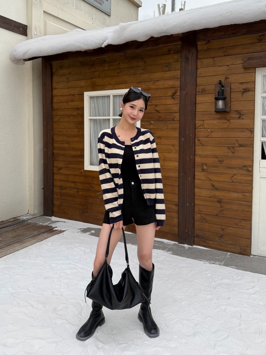 秋冬條紋針織小外套