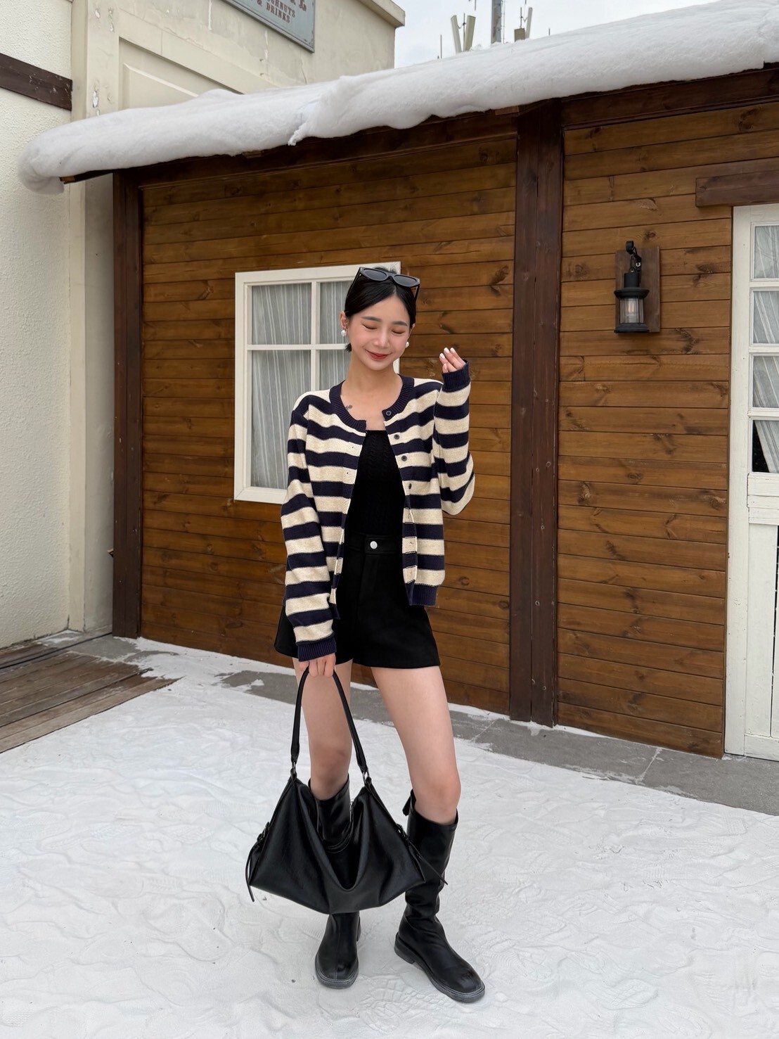 秋冬條紋針織小外套