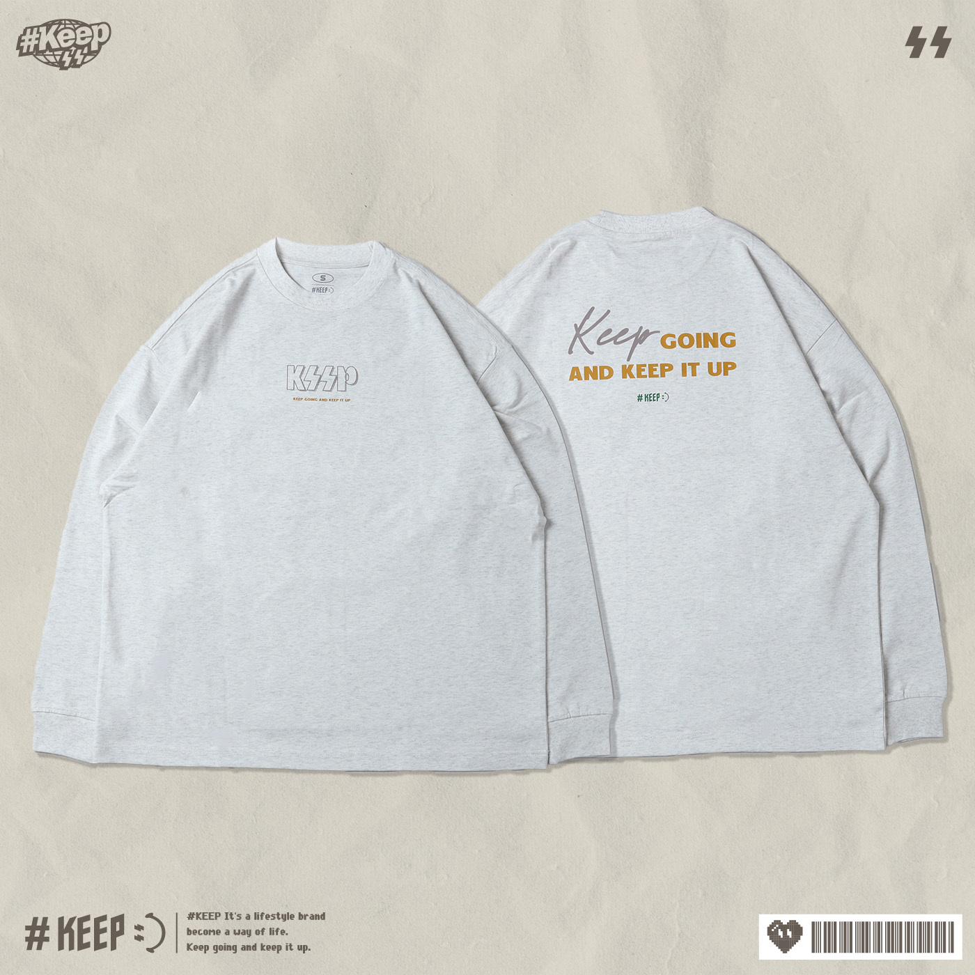 #KEEP IT UP SCRIPT LS TEE 燕麥色 黑色 印花 字母 寬版 落肩 潮流 手寫 長TEE【KS327】