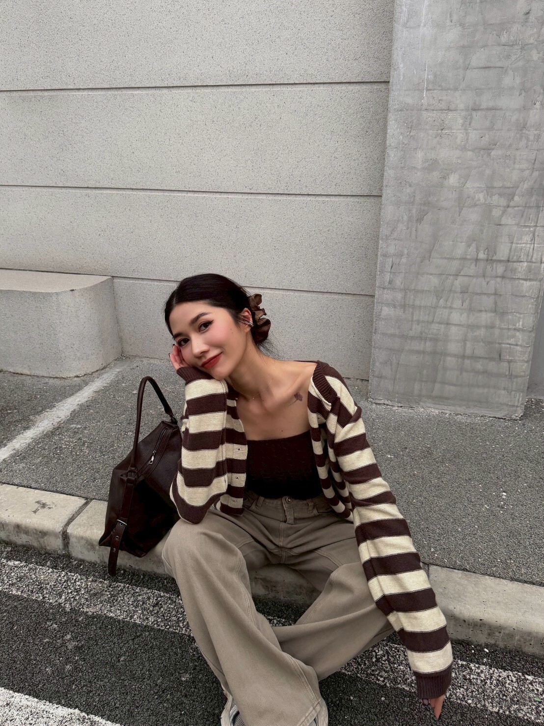 秋冬條紋針織小外套