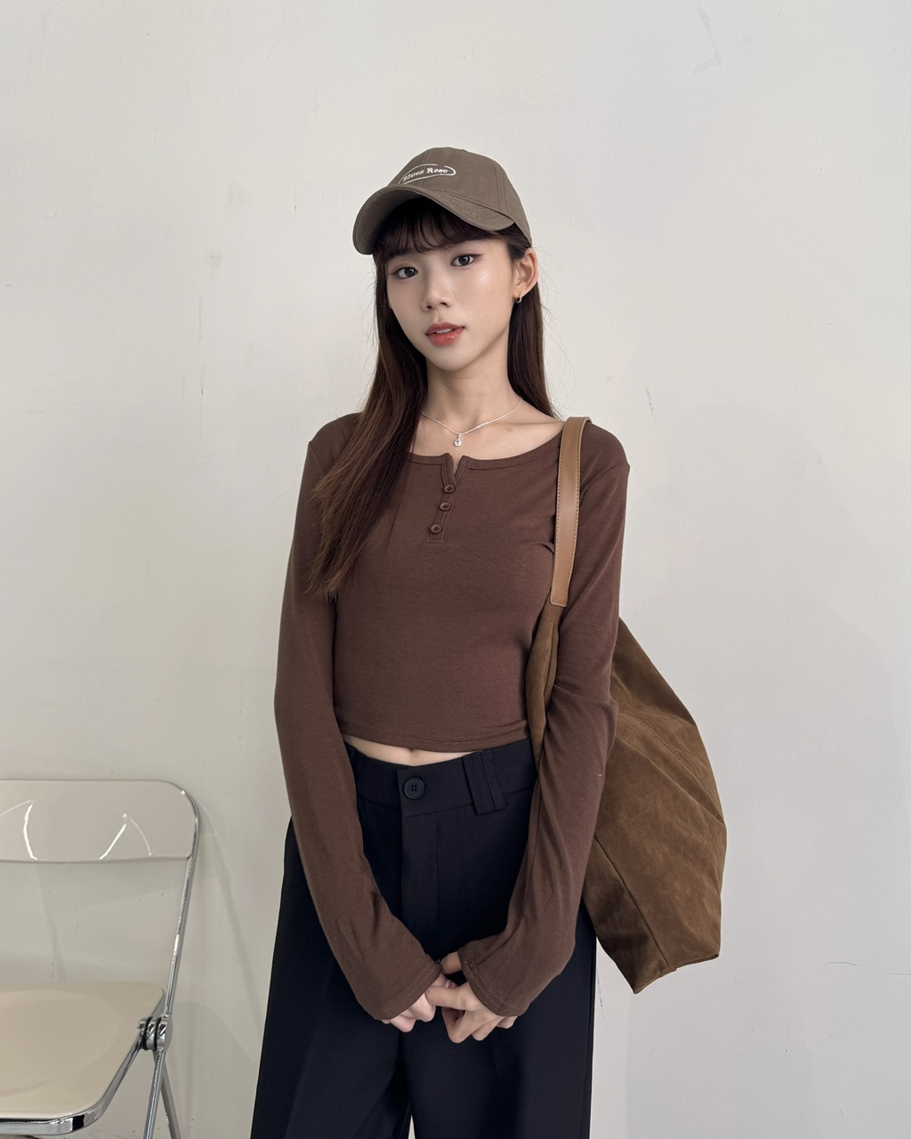 休閒大U排扣領薄長袖-0339