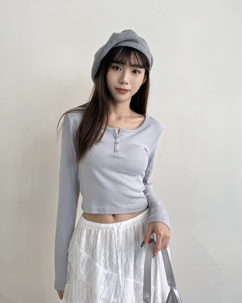 休閒大U排扣領薄長袖-0339