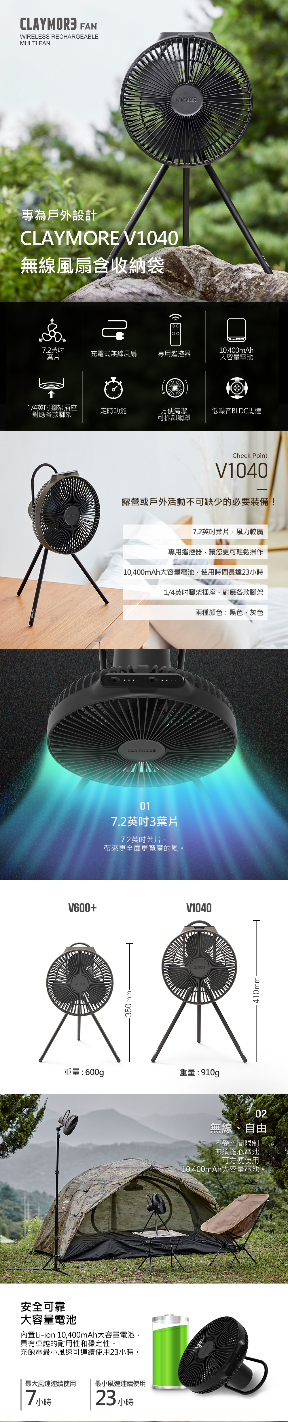 CLAYMORE V1040 無線風扇含收納袋(黑色)