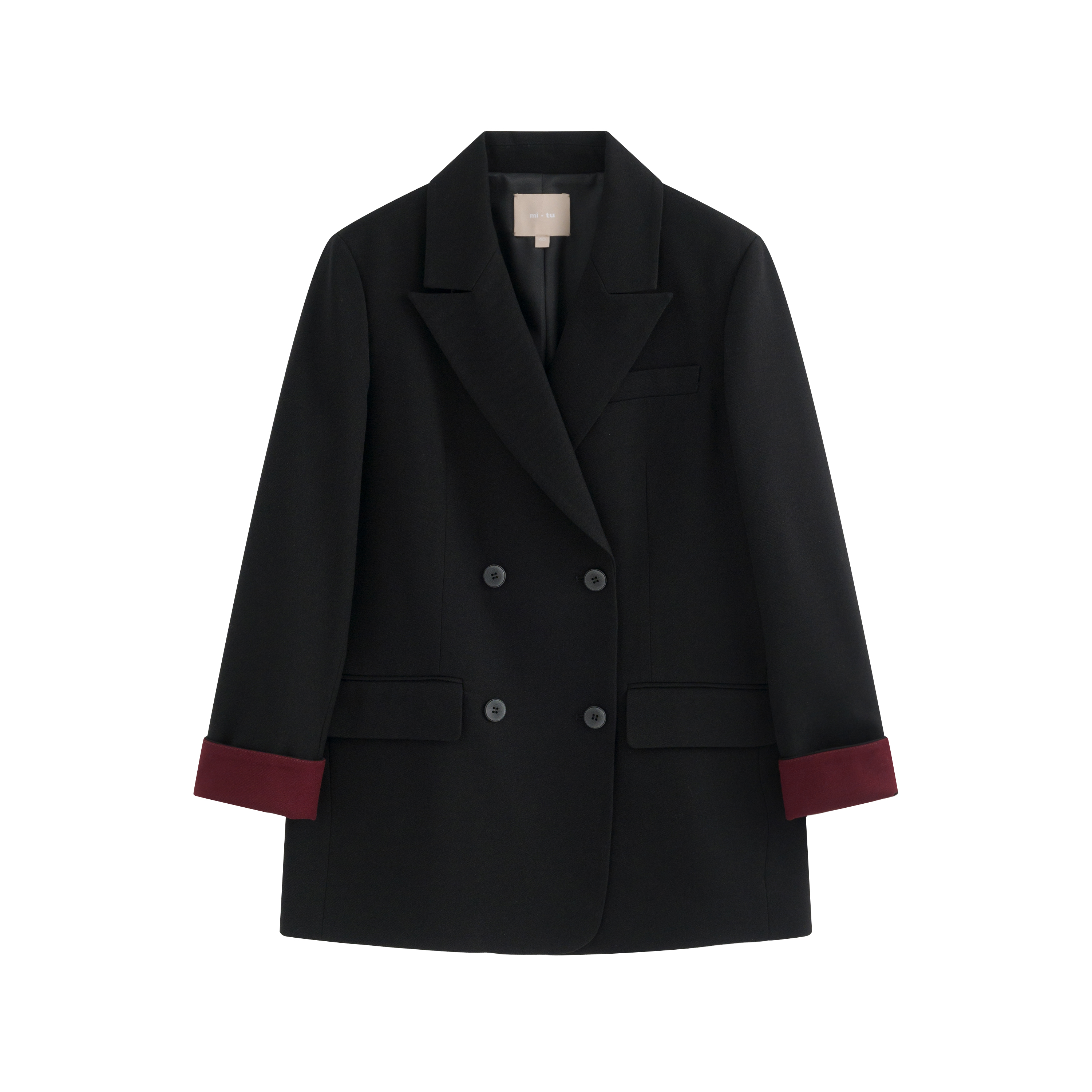 mi-tu 拼色羊毛大衣