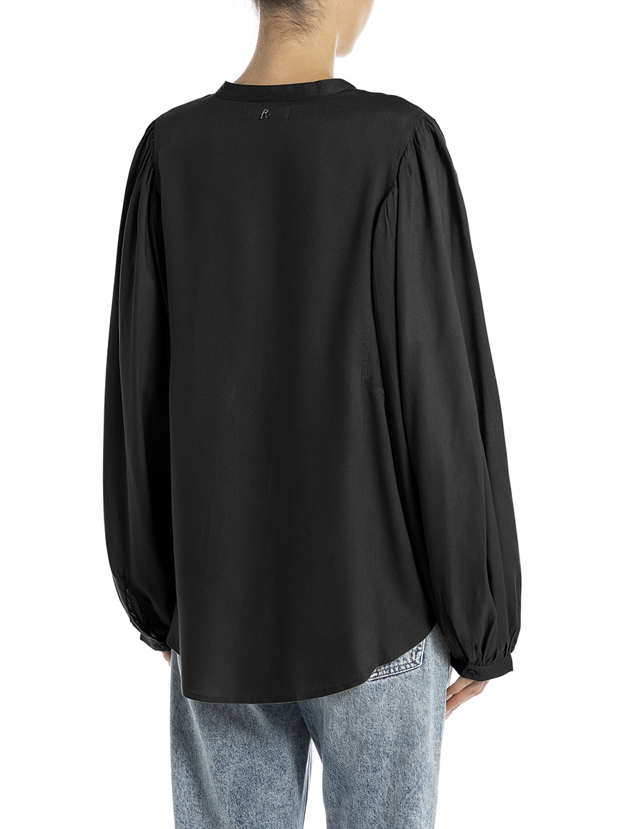 黑色寬鬆泡泡袖襯衫