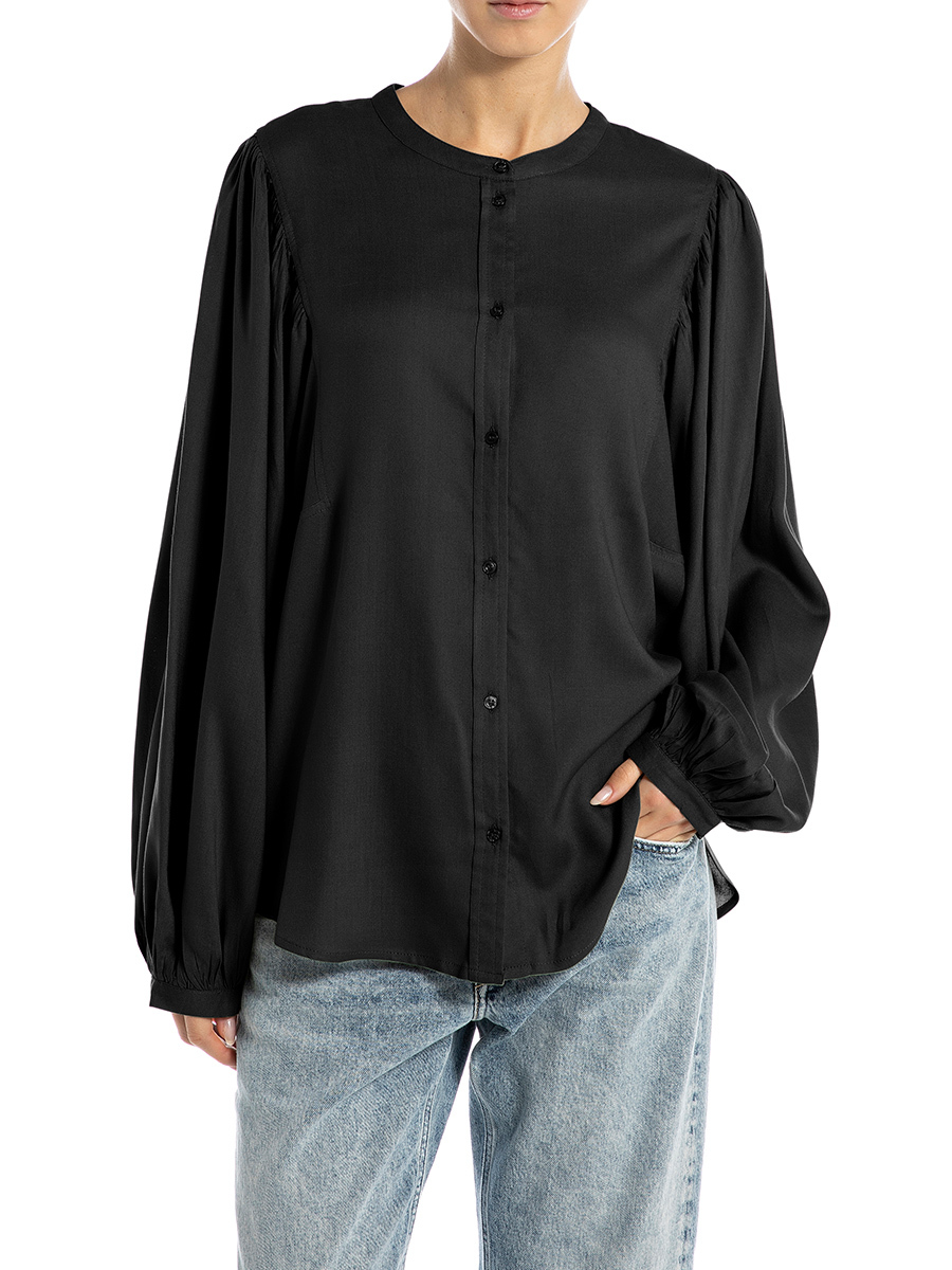 黑色寬鬆泡泡袖襯衫