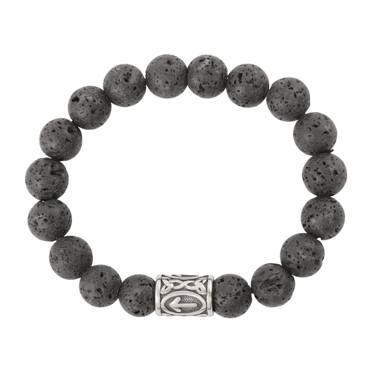 串珠手鍊，男士手鍊 霧黑熔岩火山石；盧恩符文Tiwaz戰神 代表為正義而生（4170）