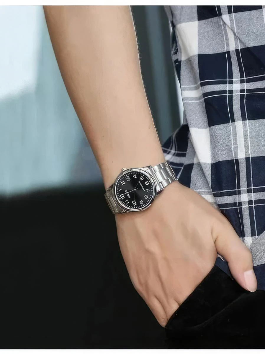 萬年鐘錶 - CASIO 卡西歐 黑面復古數字時標男錶 MTP-V002D-1B 錶徑37MM