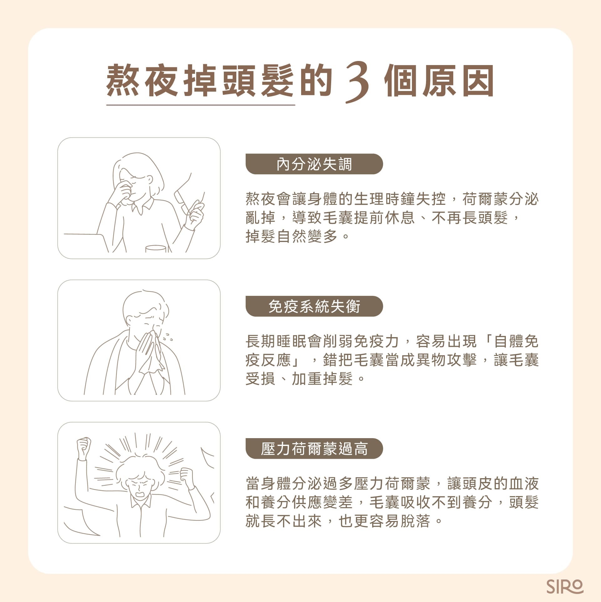 熬夜掉頭髮的 3 個原因:內分泌失調、免疫系統失衡、壓力荷爾蒙過高