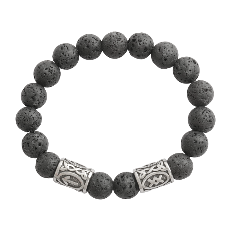 串珠手鍊，男士手鍊 霧黑熔岩火山石；盧恩符文Tiwaz&Ingwuz 代表為正義與新生（4171）