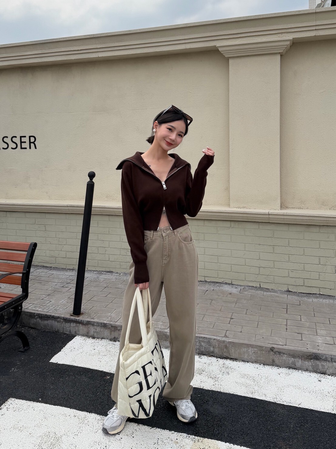 翻領雙拉鍊針織小外套