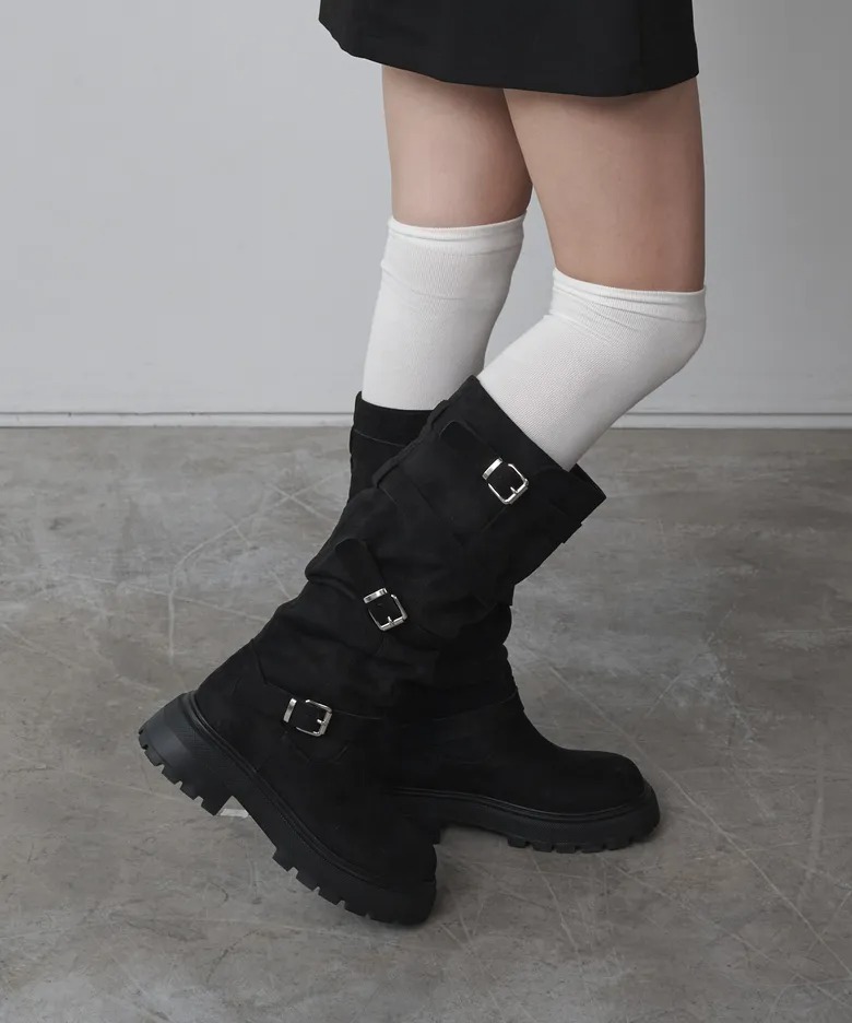SALT AND CHOCOLATE Round Toe Rider Buckle Boots