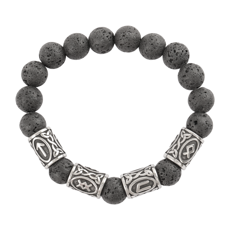 串珠手鍊，男士手鍊 霧黑火山石；盧恩符文Tiwaz&Ingwuz&Othala&Uruz 代表正義、新生、智慧與力量（4173）