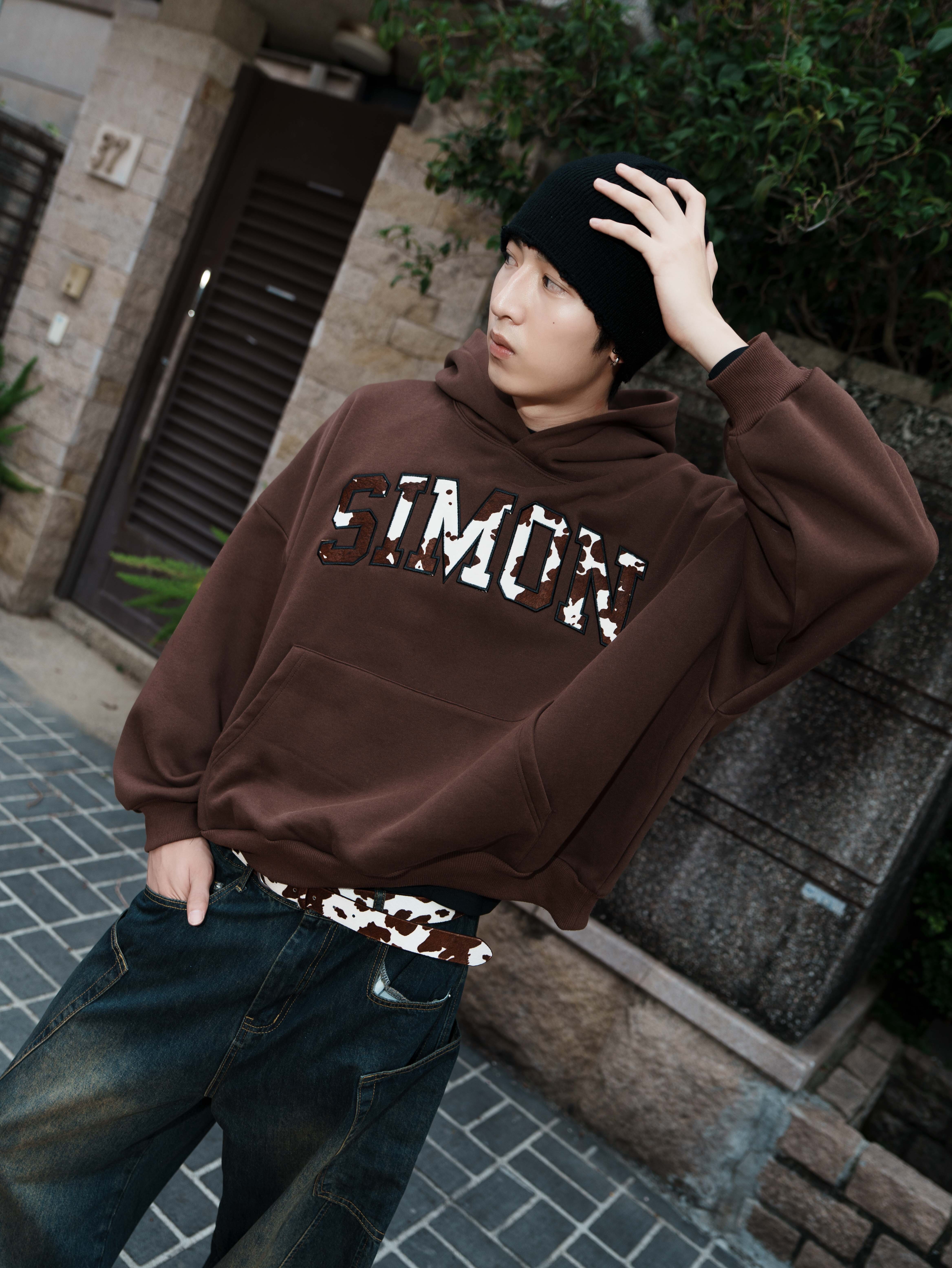 SIMON MADE HL-2504 真皮毛流 貼布繡 豹紋 乳牛 美式 帽T