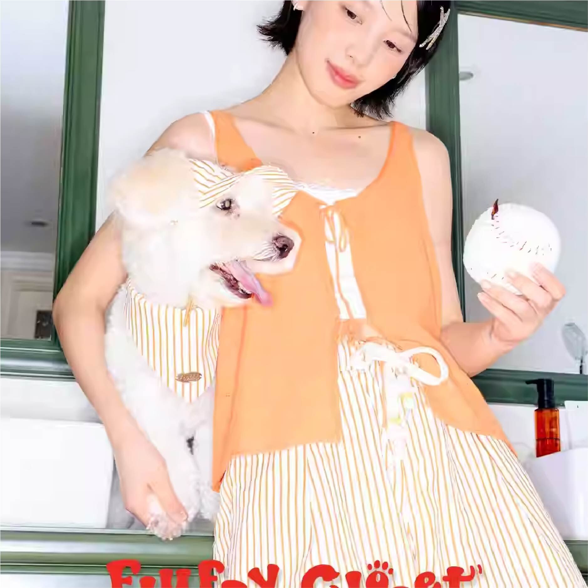 Fluffy Closet - 寵物復古提花遮陽帽/口水巾