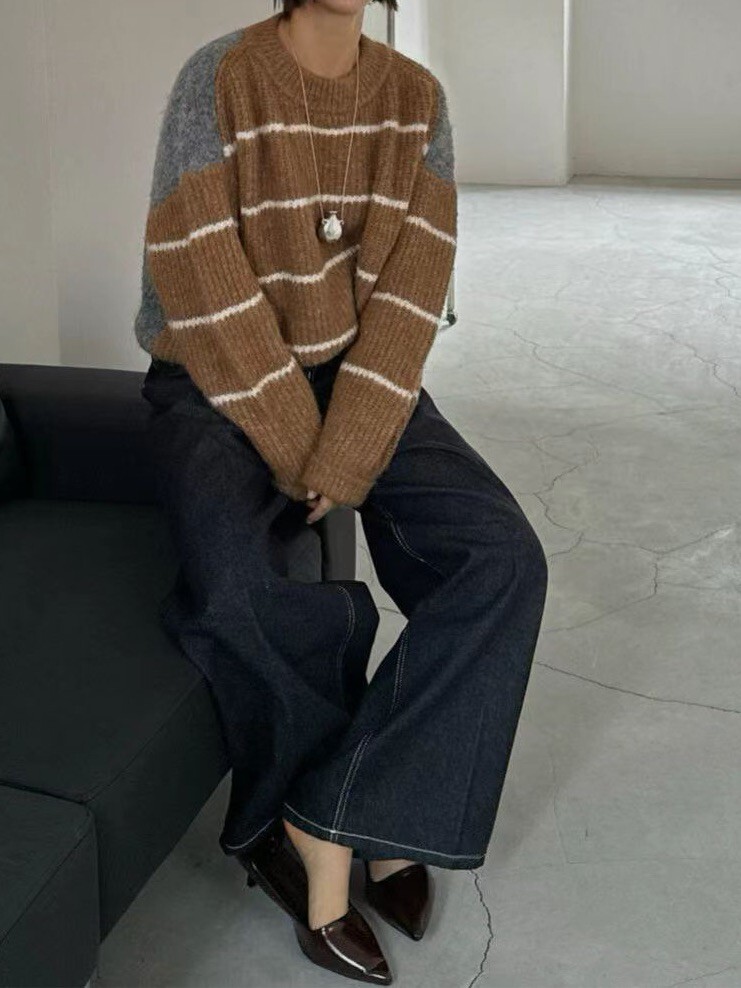 前後雙色橫條羊毛衣
