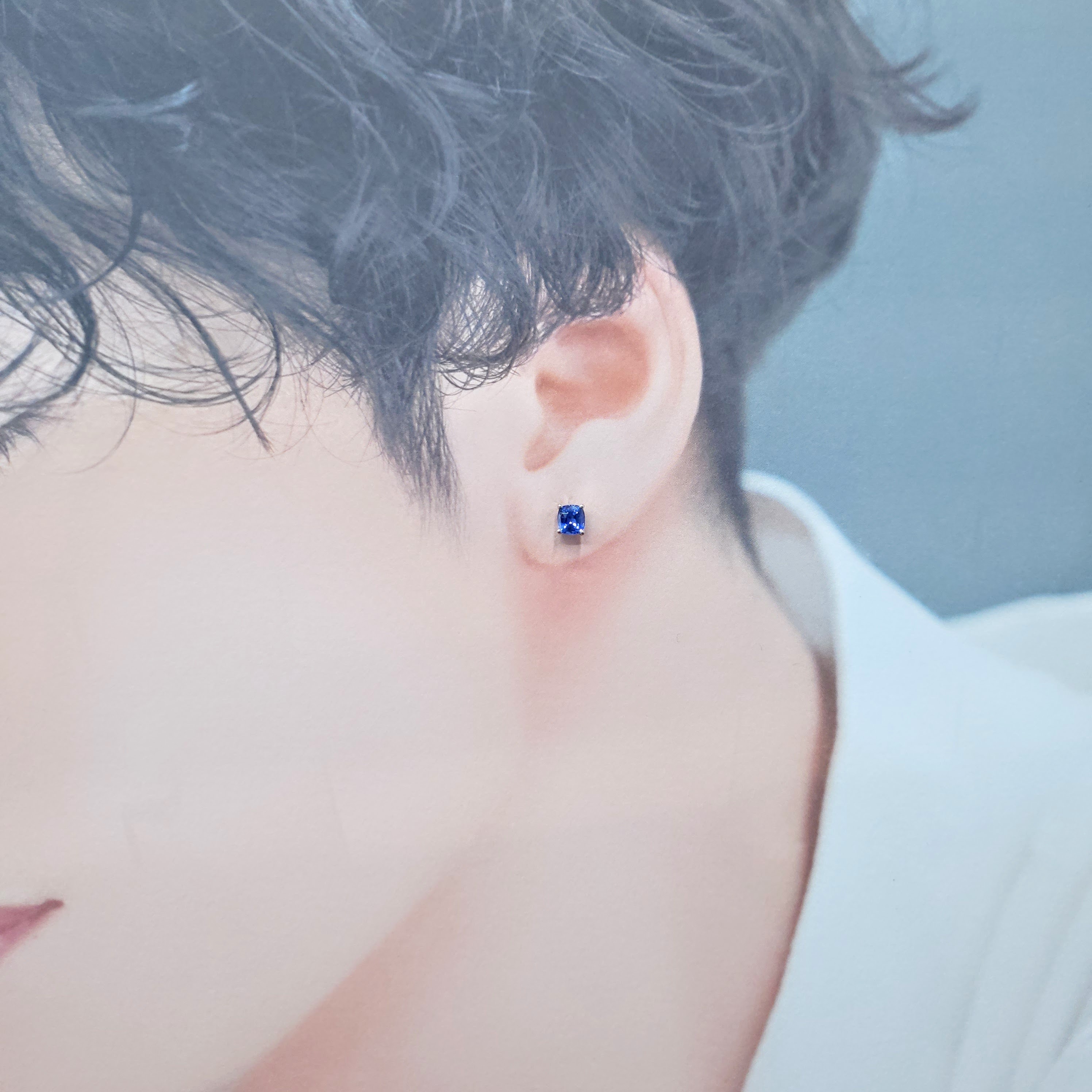 全新18K白金【主石62份藍寶石】單耳環