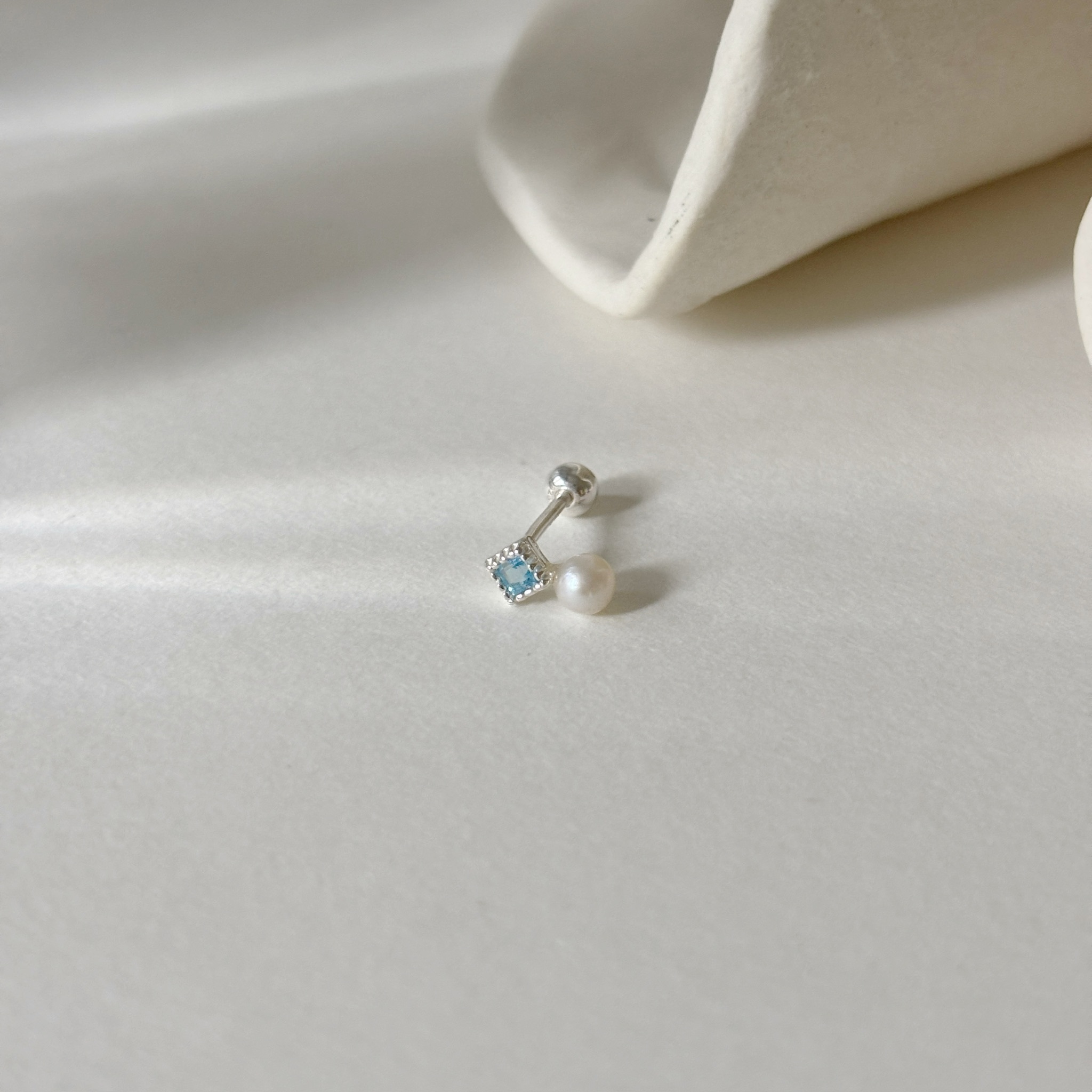 菱形托帕石珍珠轉珠耳環