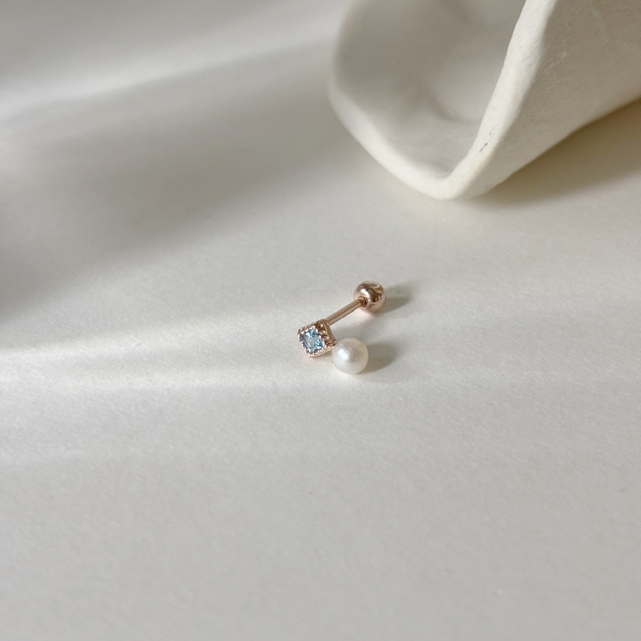 菱形托帕石珍珠轉珠耳環