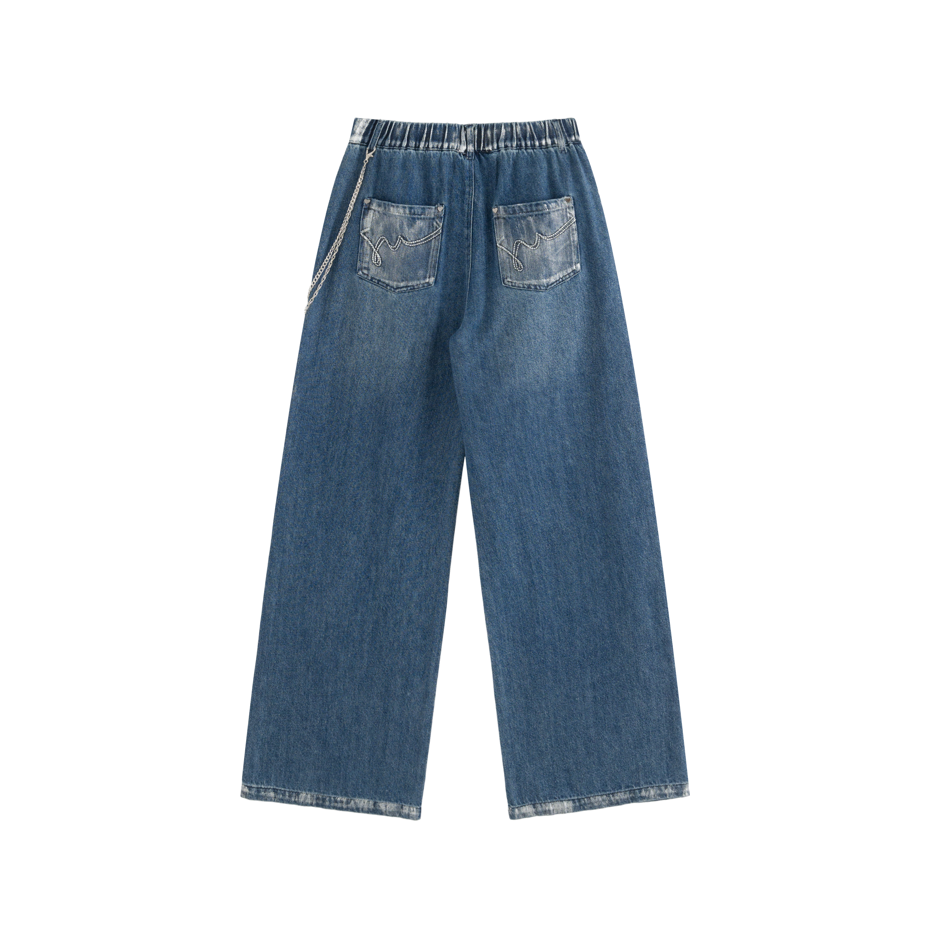 mi-tu 拼色鏈條闊腿牛仔褲