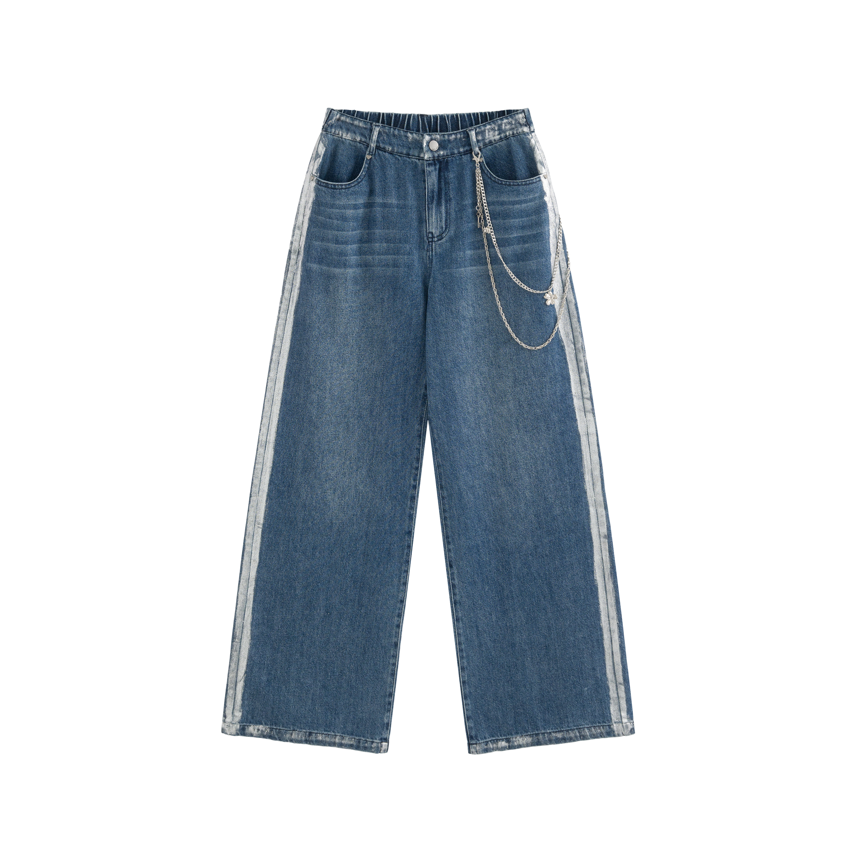 mi-tu 拼色鏈條闊腿牛仔褲