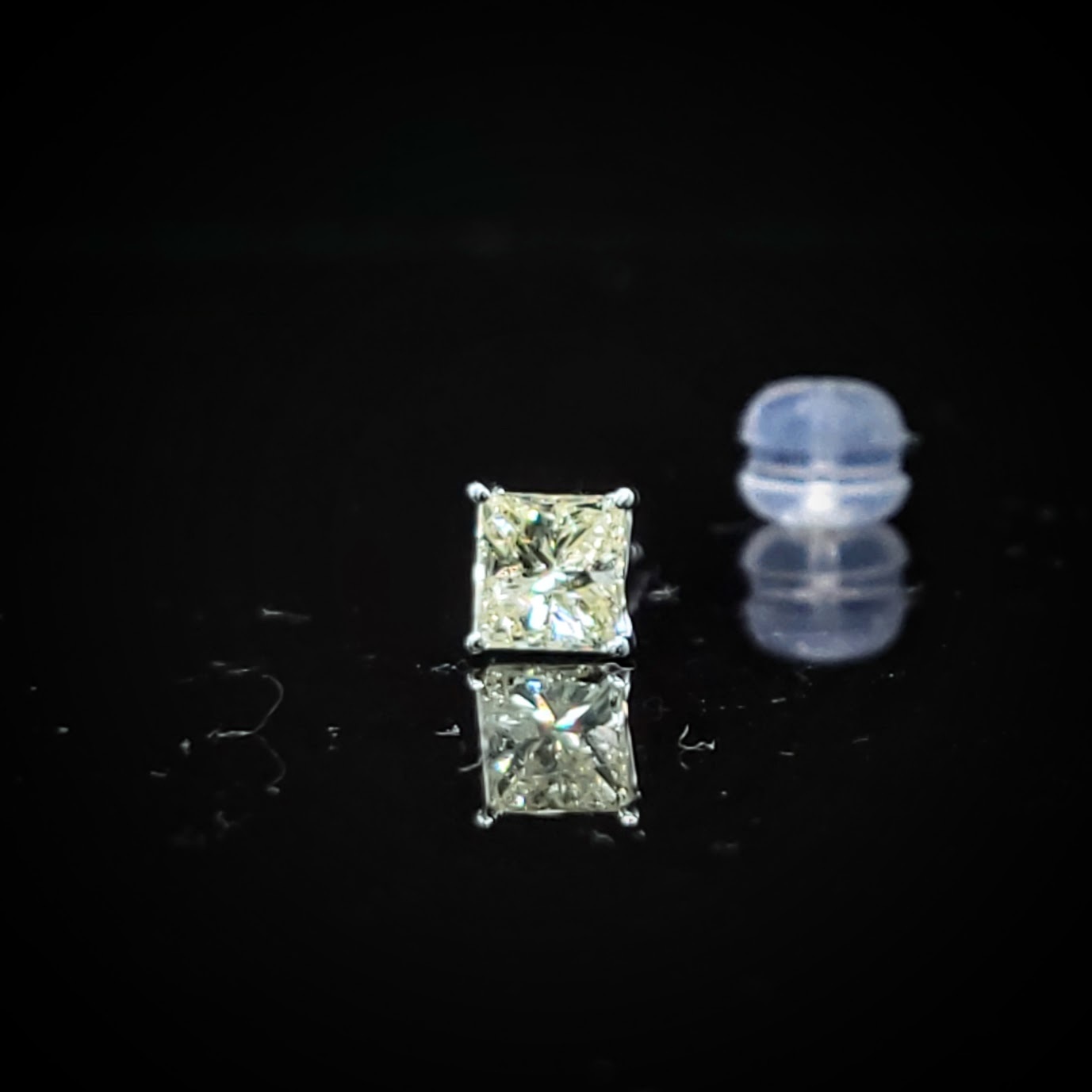 全新18K白金【主石44份方形彩黃鑽】單耳環