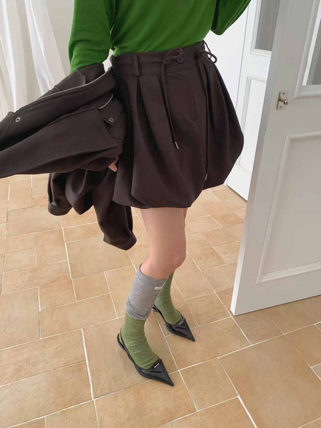 雙抽繩南瓜短裙