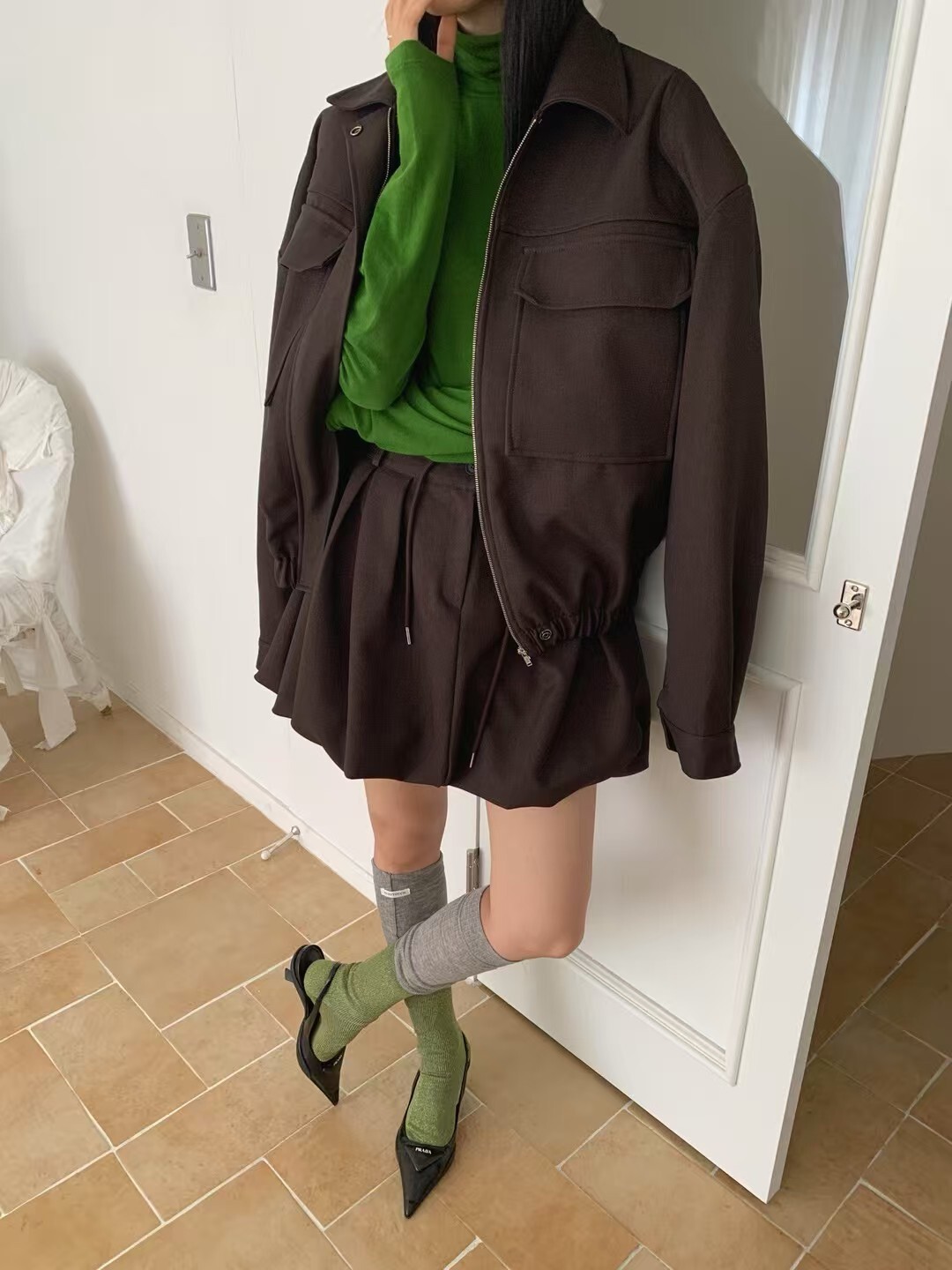 雙抽繩南瓜短裙