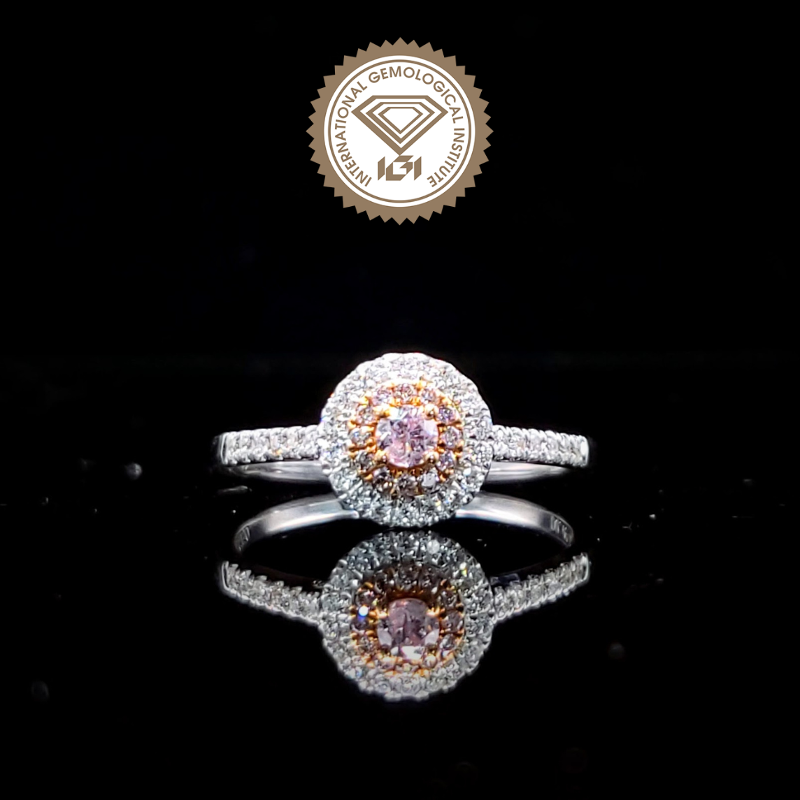 全新18K金【單粒9份粉紅鑽】配小鑽共34份戒指