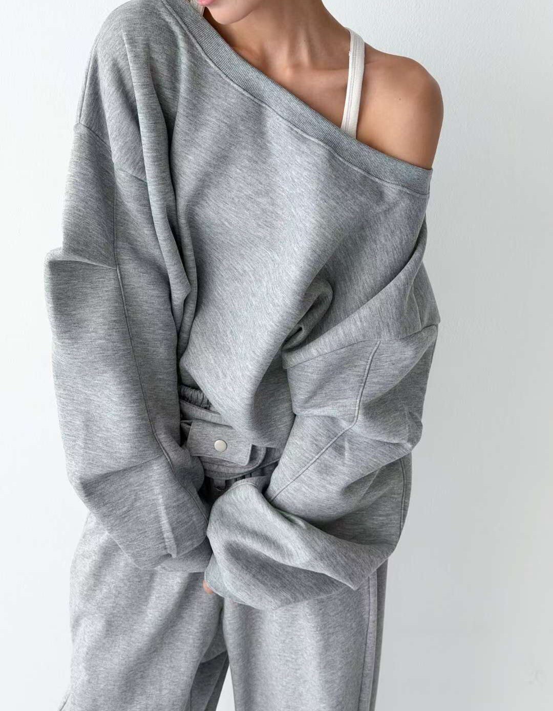 大領抓皺澎袖刷毛上衣