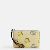 [S]  COACH SV/GARDEN GLADE MULTI CBB80 CORNER ZIP WRISTLET WITH LEMON PRINT, 196395778645 (SUZZ27)
