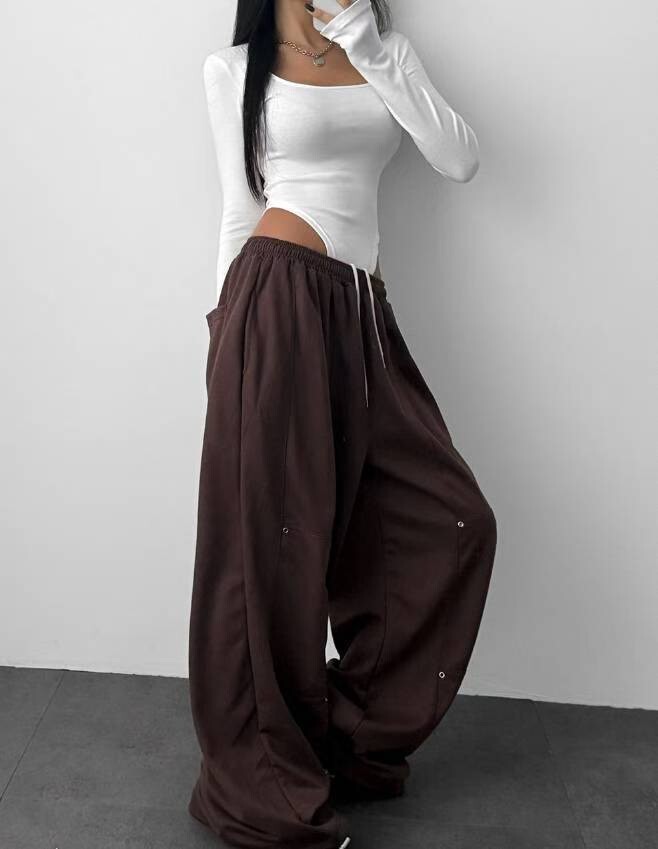 釘孔造型束腳棉褲