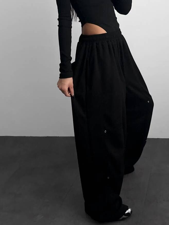 釘孔造型束腳棉褲