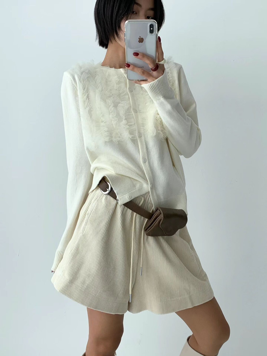 Marie-Marie 羽感柔絨開襟針織衫