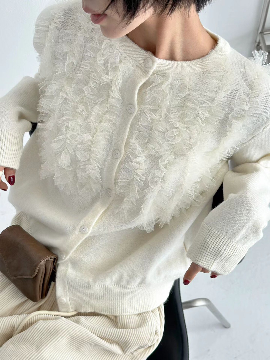 Marie-Marie 羽感柔絨開襟針織衫